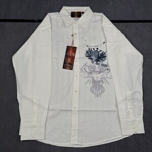 NWT Y2K Franky Max Vintage Embroidered  Long Sleeve Button Down Shirt Sz L